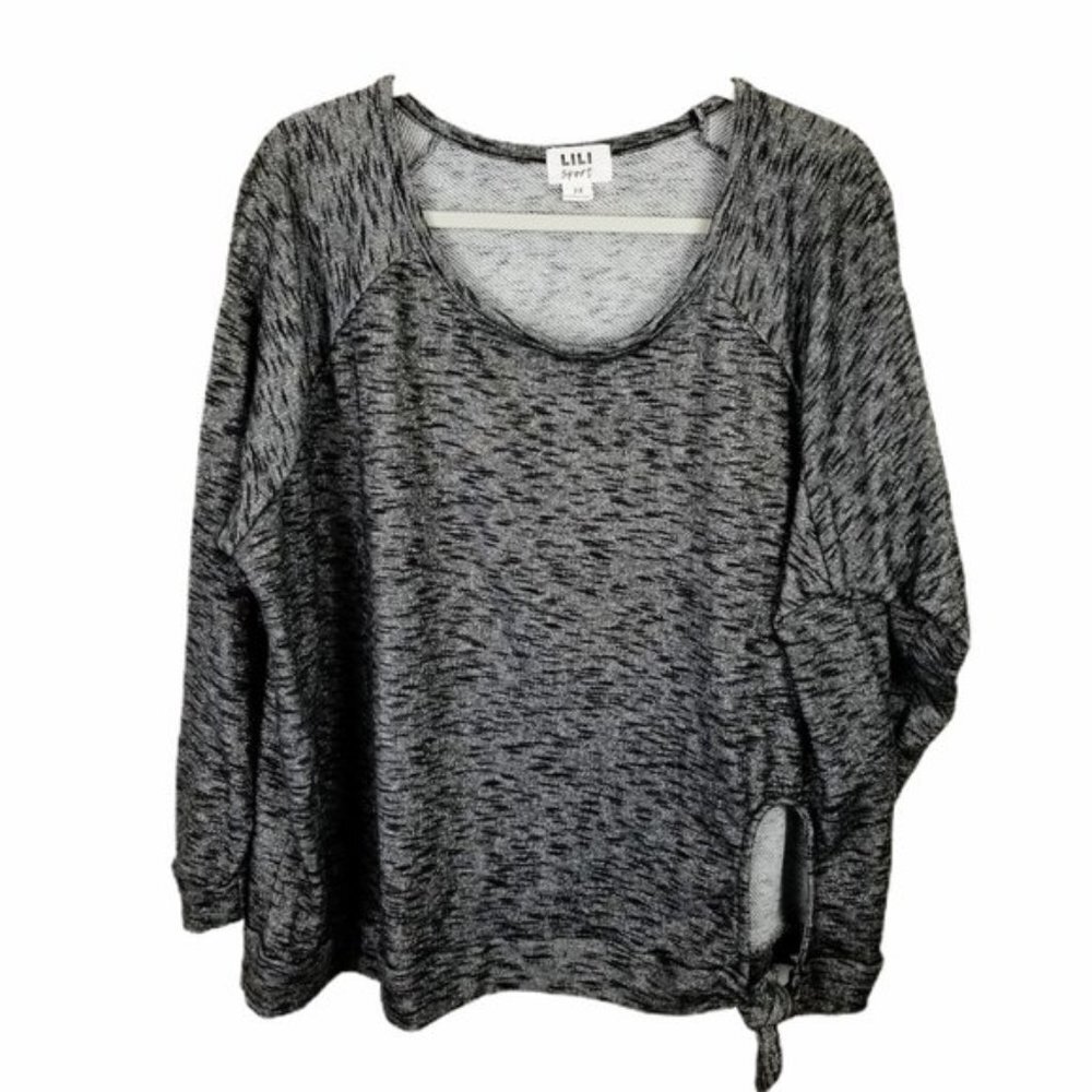 Lili Sport Athleisure Heather Gray Side Tie Knot Blouse Women's 2X Scoop‎ Neck